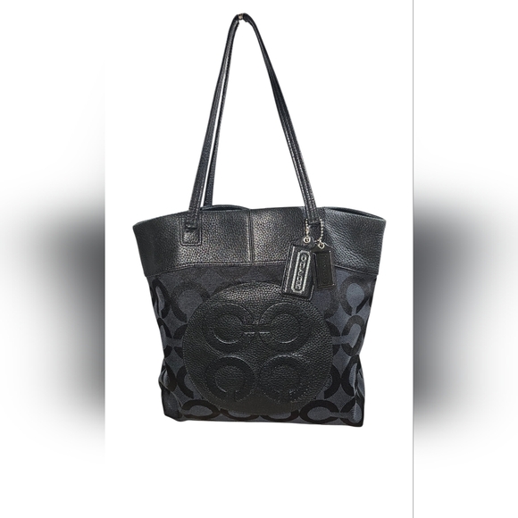 Coach Julia Opt Black Leather and Canvas Signature Tote - Picture 4 of 11